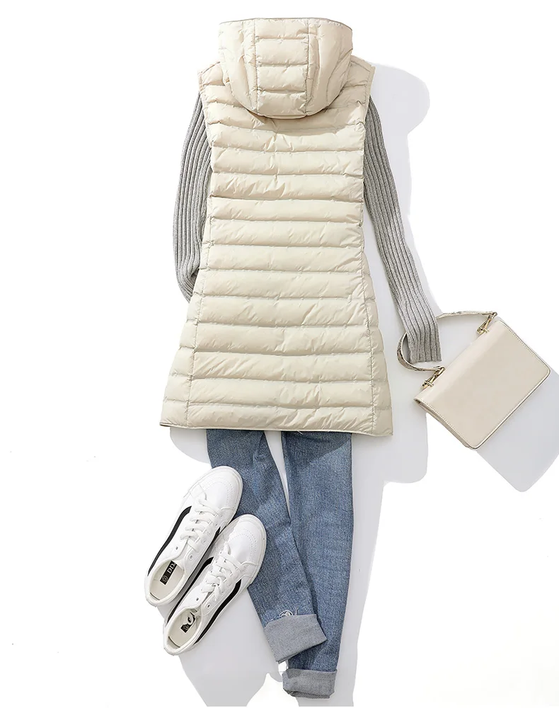 SEDUTMO Winter Duck Down Vest Women Ultra Light Thin Long hooded Jackets Slim Waistcoat Casual Basic Parkas ED1769