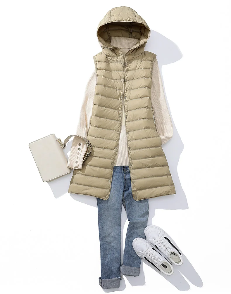 SEDUTMO Winter Duck Down Vest Women Ultra Light Thin Long hooded Jackets Slim Waistcoat Casual Basic Parkas ED1769