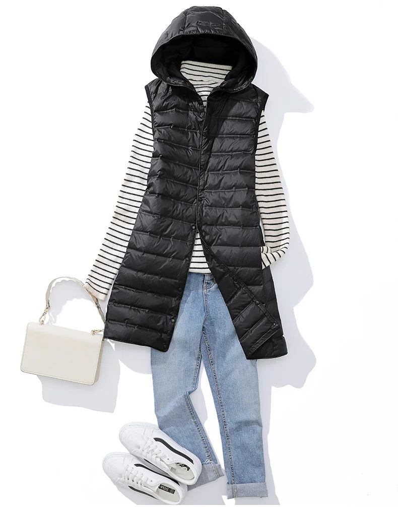SEDUTMO Winter Duck Down Vest Women Ultra Light Thin Long hooded Jackets Slim Waistcoat Casual Basic Parkas ED1769