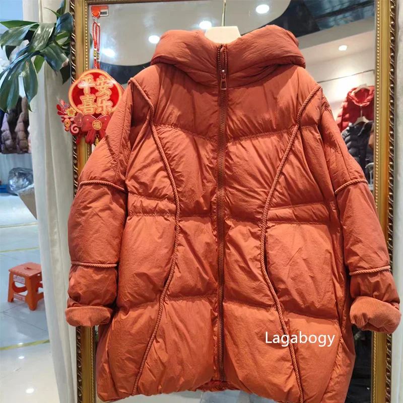 Lagabogy 2025 Winter Women 90%White Duck Down Jacket Hooded Warm Oversize Puffer Coat Female Casual Loose Parka Pocket Outerwear