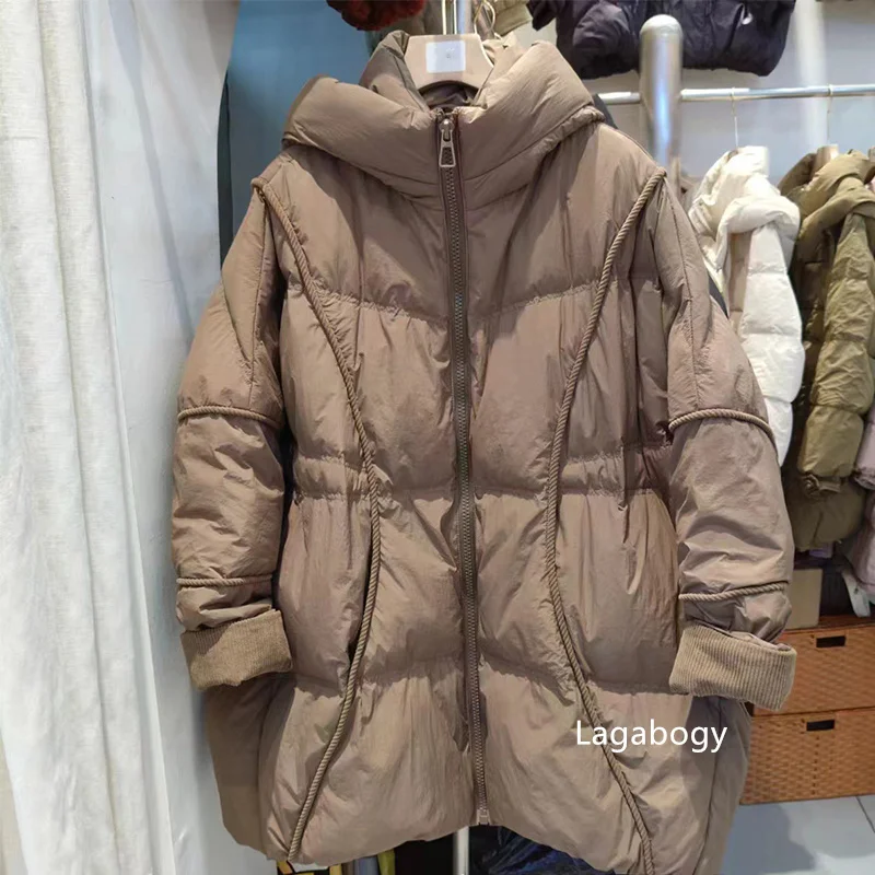 Lagabogy 2025 Winter Women 90%White Duck Down Jacket Hooded Warm Oversize Puffer Coat Female Casual Loose Parka Pocket Outerwear