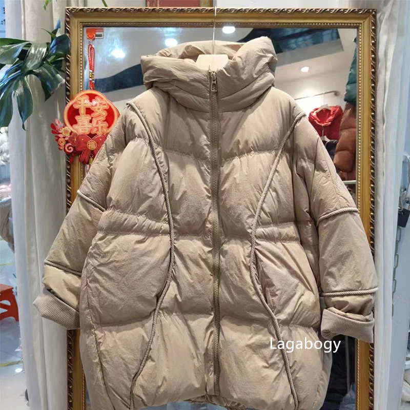 Lagabogy 2025 Winter Women 90%White Duck Down Jacket Hooded Warm Oversize Puffer Coat Female Casual Loose Parka Pocket Outerwear