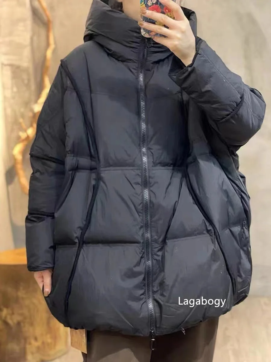 Lagabogy 2025 Winter Women 90%White Duck Down Jacket Hooded Warm Oversize Puffer Coat Female Casual Loose Parka Pocket Outerwear