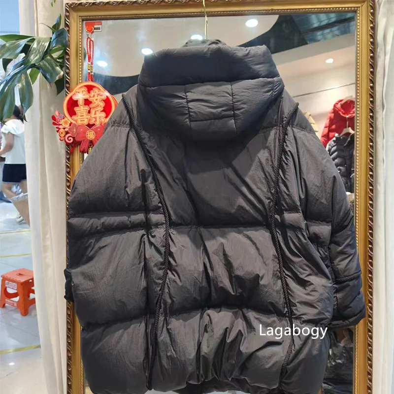 Lagabogy 2025 Winter Women 90%White Duck Down Jacket Hooded Warm Oversize Puffer Coat Female Casual Loose Parka Pocket Outerwear