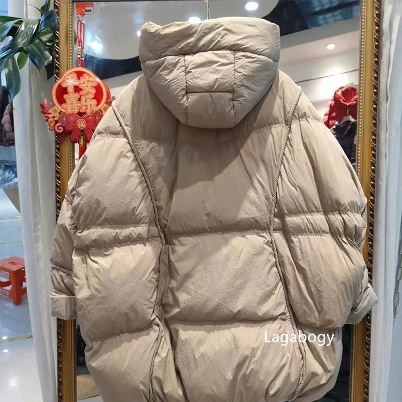 Lagabogy 2025 Winter Women 90%White Duck Down Jacket Hooded Warm Oversize Puffer Coat Female Casual Loose Parka Pocket Outerwear