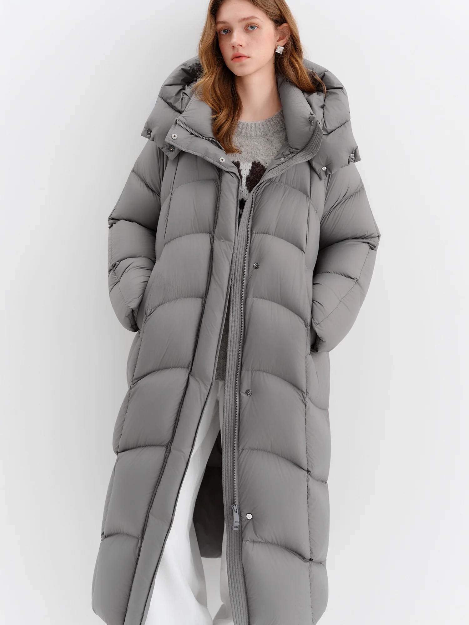 FSLE 【Premium Series】Women Stylish Hooded Long Winter Parka White Goose Down 2025 New Arrival High-Fill Down Outerwear Coats