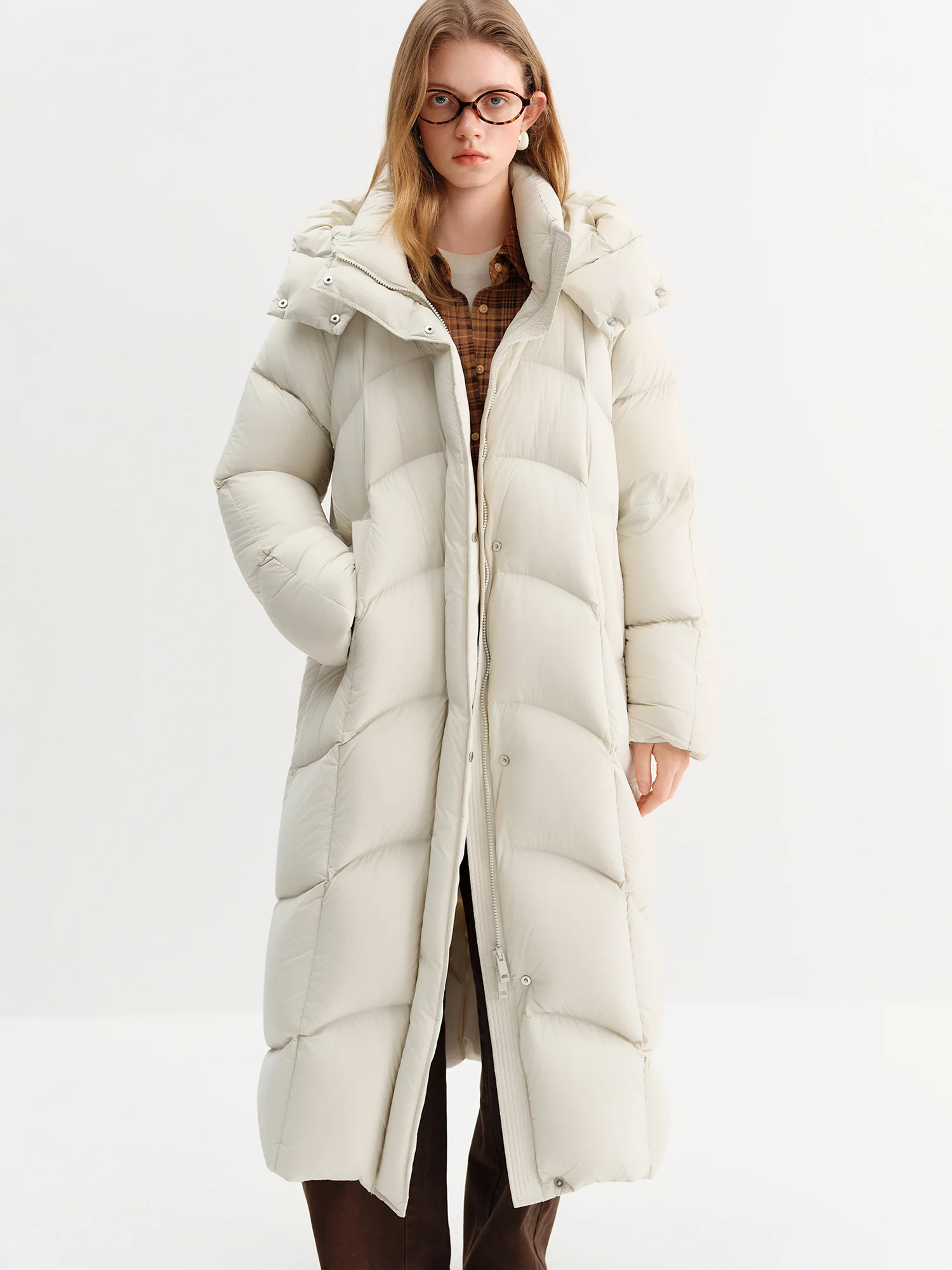 FSLE 【Premium Series】Women Stylish Hooded Long Winter Parka White Goose Down 2025 New Arrival High-Fill Down Outerwear Coats