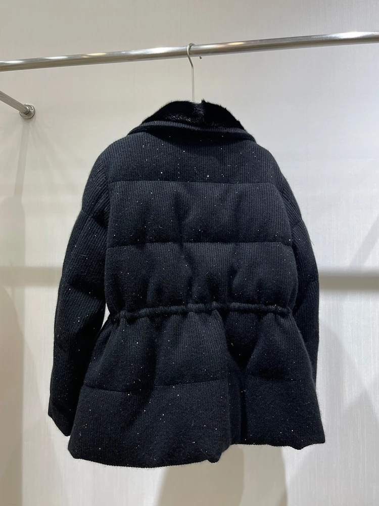 2024 New Women Winter Real Mink Fur Collar Natural Goose Down Jacket Puffer Jackets Thick Female Outwear Coat