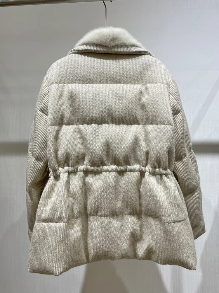 2024 New Women Winter Real Mink Fur Collar Natural Goose Down Jacket Puffer Jackets Thick Female Outwear Coat