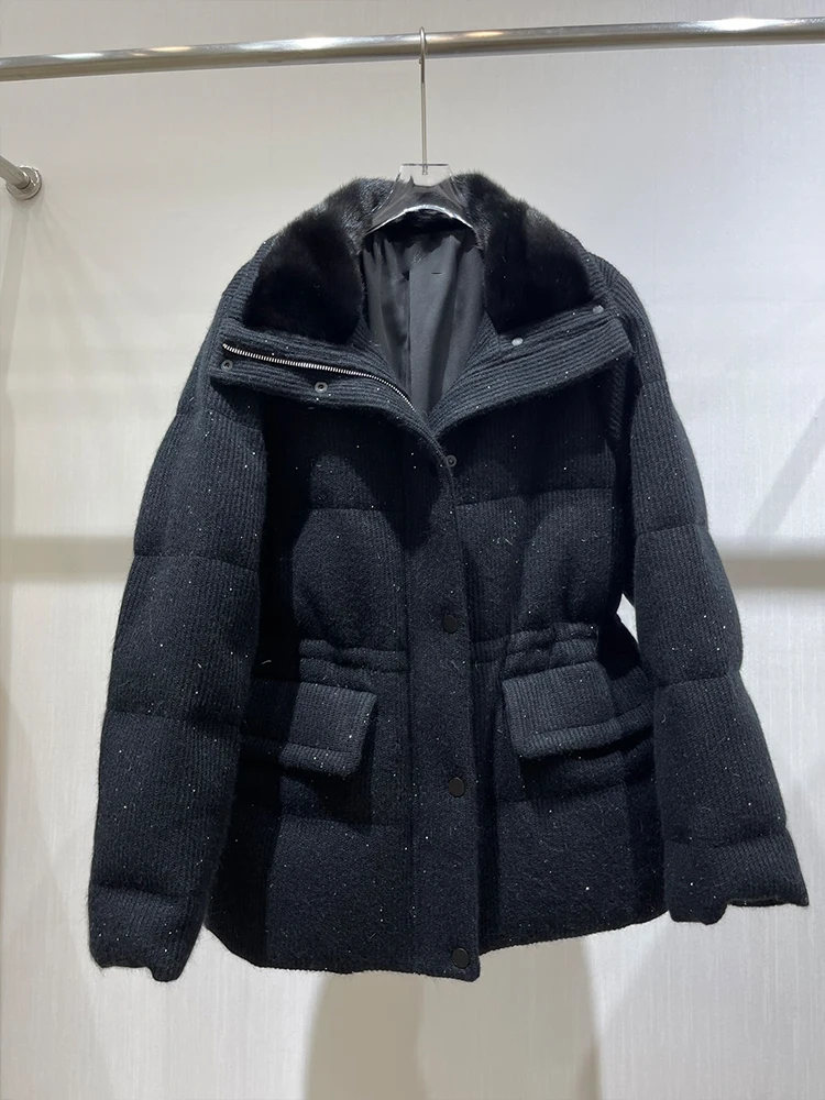 2024 New Women Winter Real Mink Fur Collar Natural Goose Down Jacket Puffer Jackets Thick Female Outwear Coat