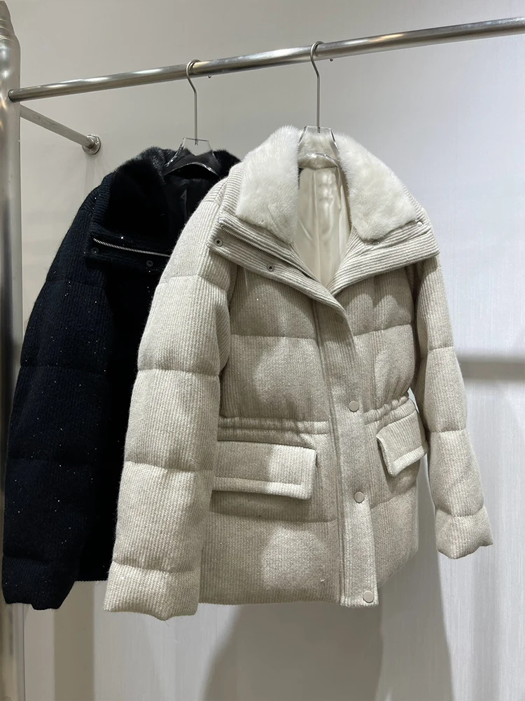 2024 New Women Winter Real Mink Fur Collar Natural Goose Down Jacket Puffer Jackets Thick Female Outwear Coat