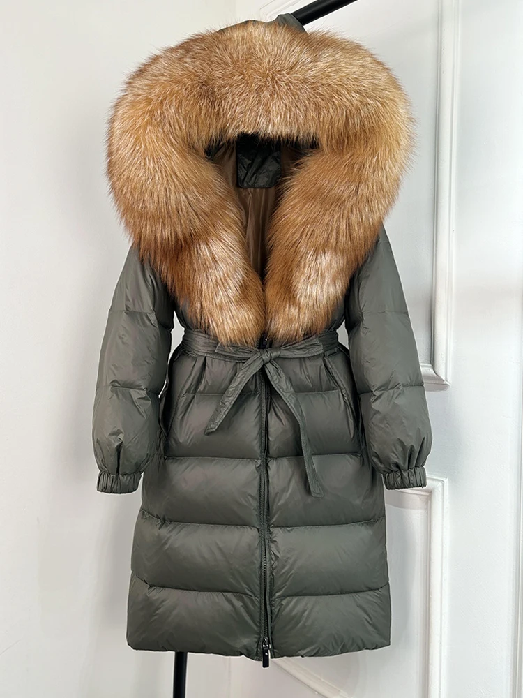 Janveny 2026 Winter Puffer Jacket Women Large Real Fox Fur Hooded Thick Warm White Duck Down Coat Long Female Parkas Waterproof