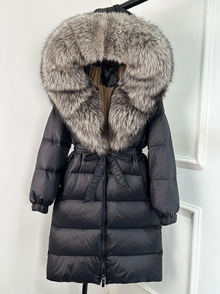 Janveny 2026 Winter Puffer Jacket Women Large Real Fox Fur Hooded Thick Warm White Duck Down Coat Long Female Parkas Waterproof