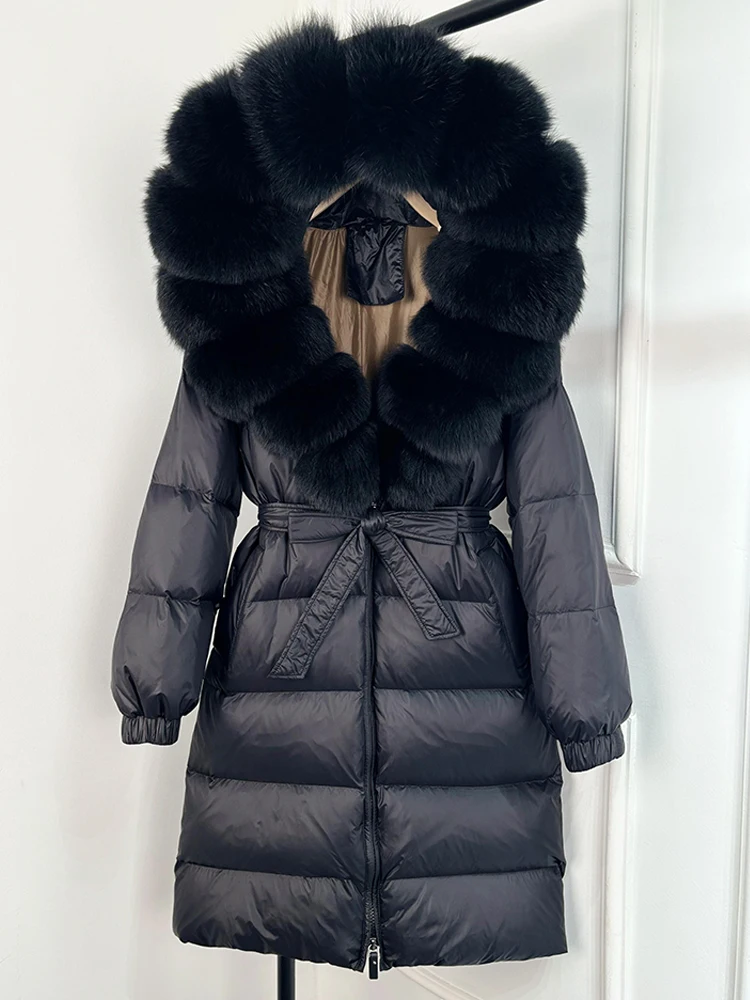Janveny 2026 Winter Puffer Jacket Women Large Real Fox Fur Hooded Thick Warm White Duck Down Coat Long Female Parkas Waterproof