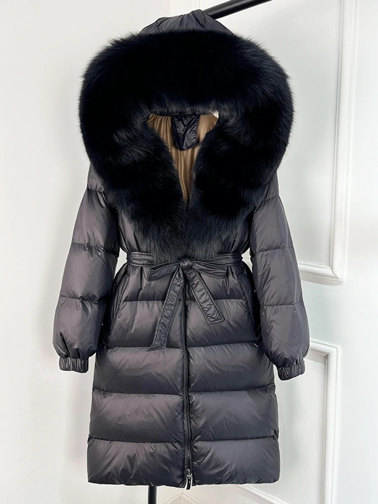 Janveny 2026 Winter Puffer Jacket Women Large Real Fox Fur Hooded Thick Warm White Duck Down Coat Long Female Parkas Waterproof