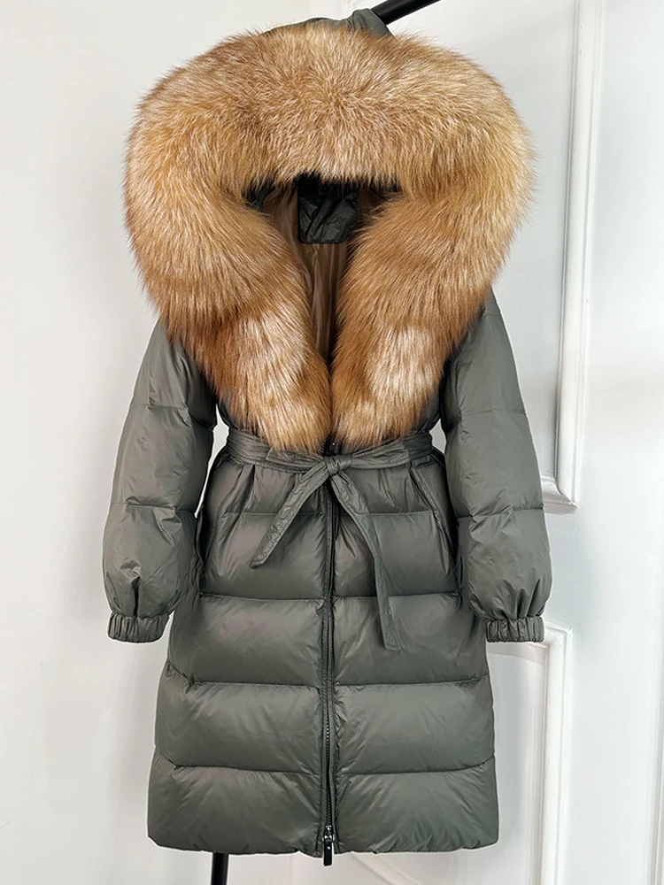 Janveny 2026 Winter Puffer Jacket Women Large Real Fox Fur Hooded Thick Warm White Duck Down Coat Long Female Parkas Waterproof