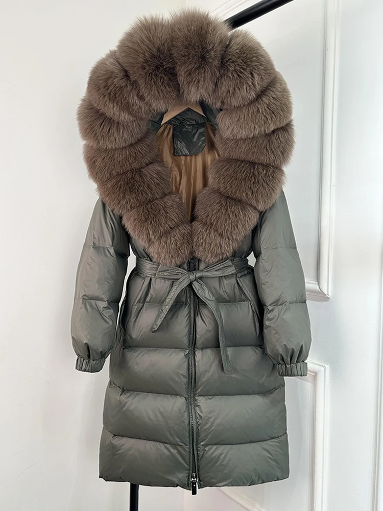 Janveny 2026 Winter Puffer Jacket Women Large Real Fox Fur Hooded Thick Warm White Duck Down Coat Long Female Parkas Waterproof