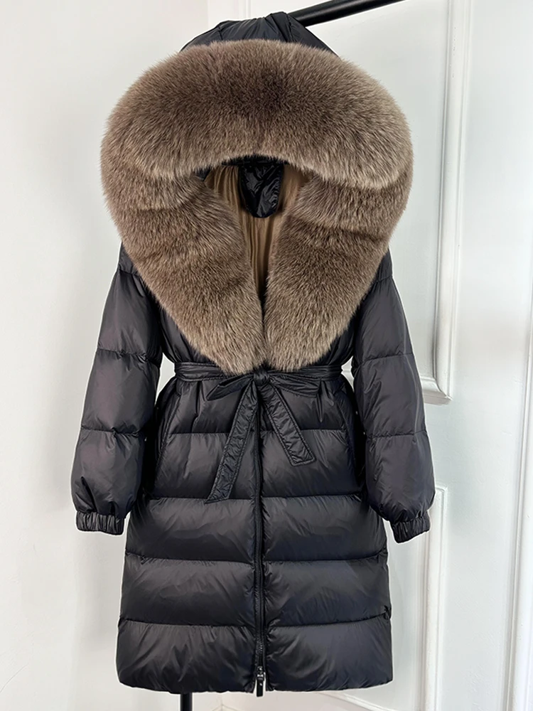 Janveny 2026 Winter Puffer Jacket Women Large Real Fox Fur Hooded Thick Warm White Duck Down Coat Long Female Parkas Waterproof
