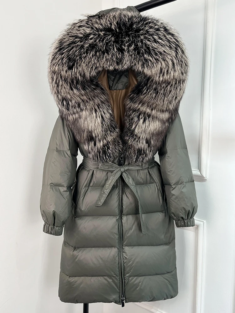 Janveny 2026 Winter Puffer Jacket Women Large Real Fox Fur Hooded Thick Warm White Duck Down Coat Long Female Parkas Waterproof