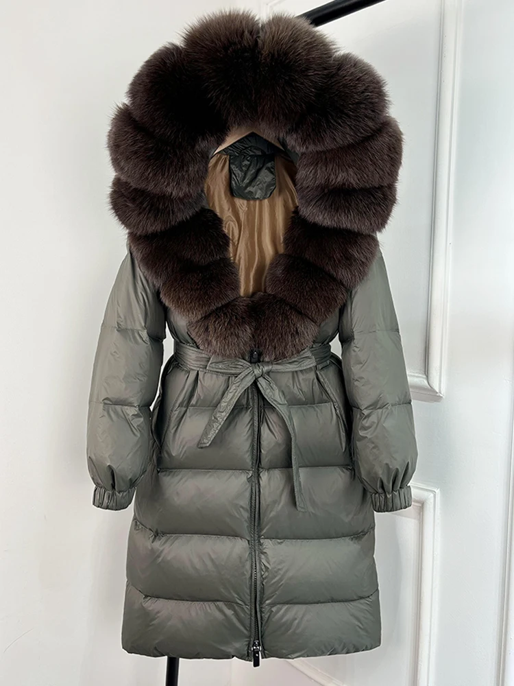 Janveny 2026 Winter Puffer Jacket Women Large Real Fox Fur Hooded Thick Warm White Duck Down Coat Long Female Parkas Waterproof