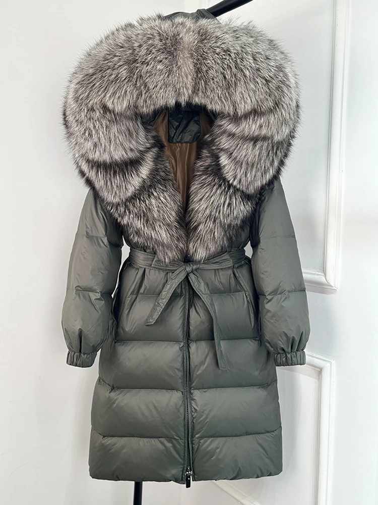 Janveny 2026 Winter Puffer Jacket Women Large Real Fox Fur Hooded Thick Warm White Duck Down Coat Long Female Parkas Waterproof