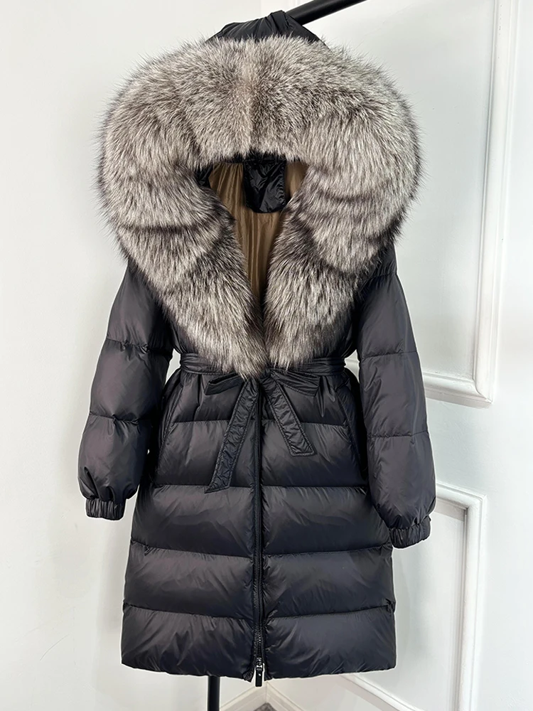 Janveny 2026 Winter Puffer Jacket Women Large Real Fox Fur Hooded Thick Warm White Duck Down Coat Long Female Parkas Waterproof