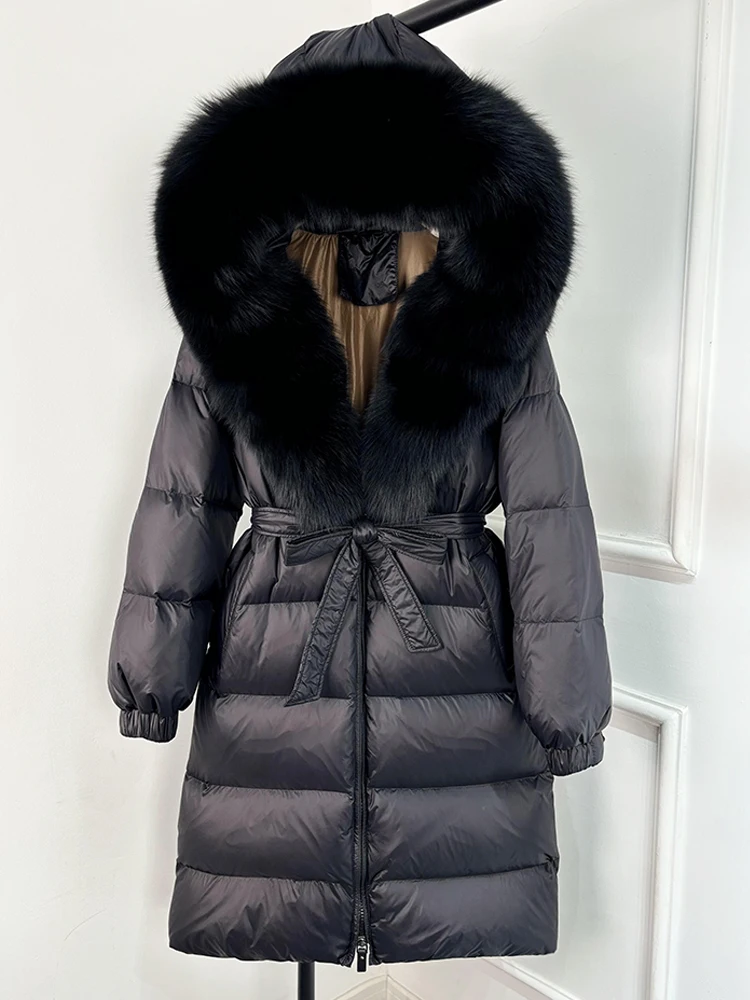 Janveny 2026 Winter Puffer Jacket Women Large Real Fox Fur Hooded Thick Warm White Duck Down Coat Long Female Parkas Waterproof