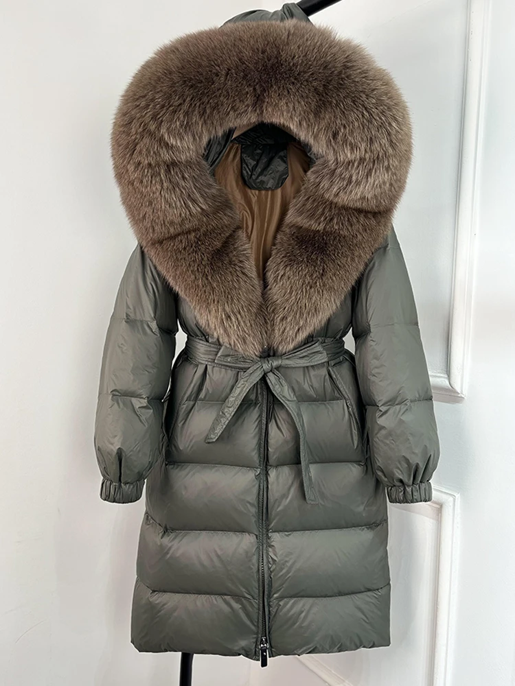 Janveny 2026 Winter Puffer Jacket Women Large Real Fox Fur Hooded Thick Warm White Duck Down Coat Long Female Parkas Waterproof