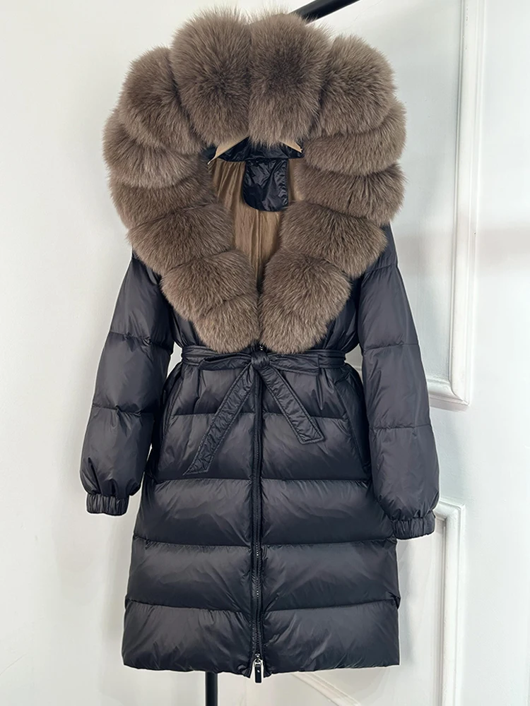 Janveny 2026 Winter Puffer Jacket Women Large Real Fox Fur Hooded Thick Warm White Duck Down Coat Long Female Parkas Waterproof