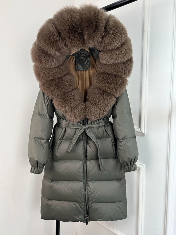 Janveny 2026 Winter Puffer Jacket Women Large Real Fox Fur Hooded Thick Warm White Duck Down Coat Long Female Parkas Waterproof