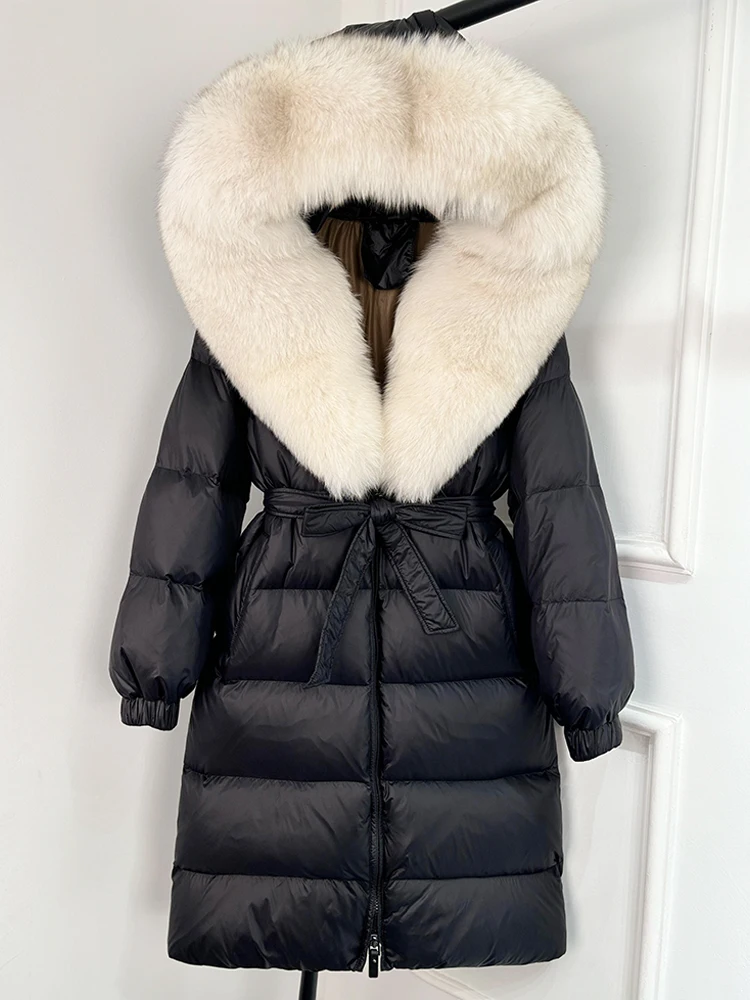 Janveny 2026 Winter Puffer Jacket Women Large Real Fox Fur Hooded Thick Warm White Duck Down Coat Long Female Parkas Waterproof