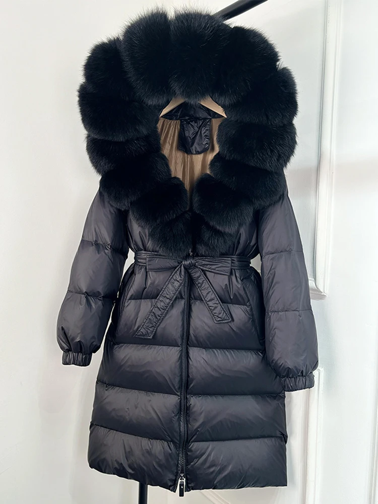 Janveny 2026 Winter Puffer Jacket Women Large Real Fox Fur Hooded Thick Warm White Duck Down Coat Long Female Parkas Waterproof