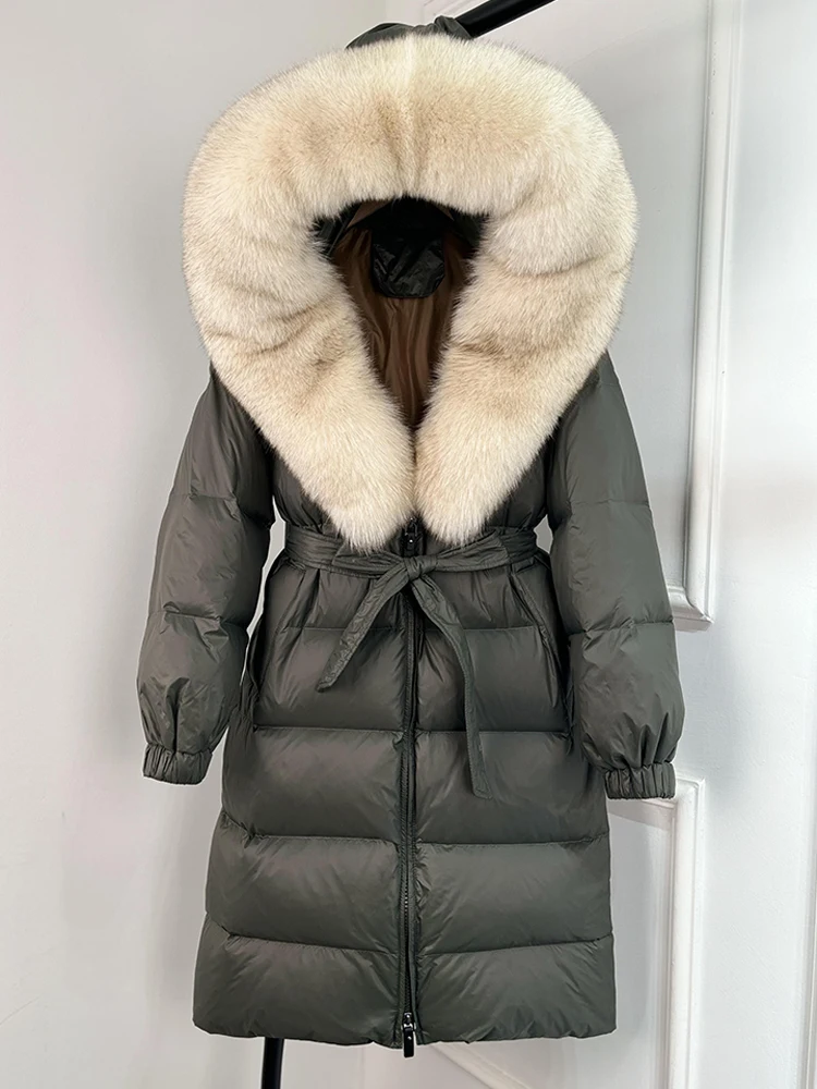 Janveny 2026 Winter Puffer Jacket Women Large Real Fox Fur Hooded Thick Warm White Duck Down Coat Long Female Parkas Waterproof