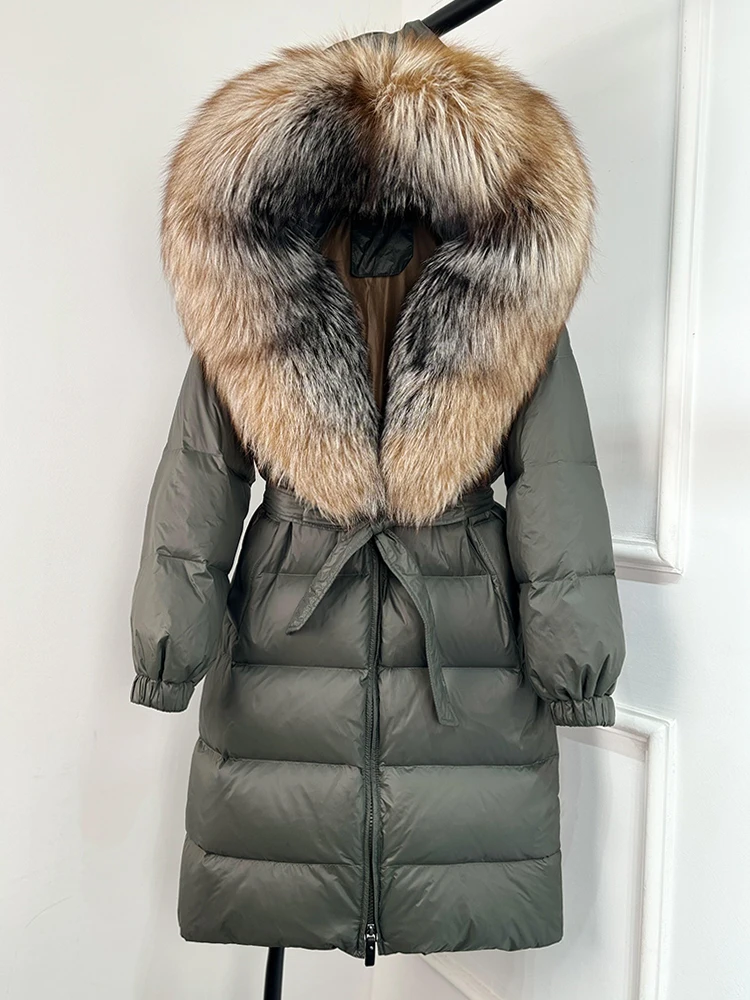 Janveny 2026 Winter Puffer Jacket Women Large Real Fox Fur Hooded Thick Warm White Duck Down Coat Long Female Parkas Waterproof