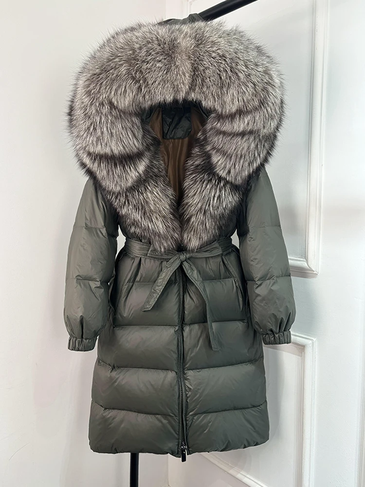 Janveny 2026 Winter Puffer Jacket Women Large Real Fox Fur Hooded Thick Warm White Duck Down Coat Long Female Parkas Waterproof