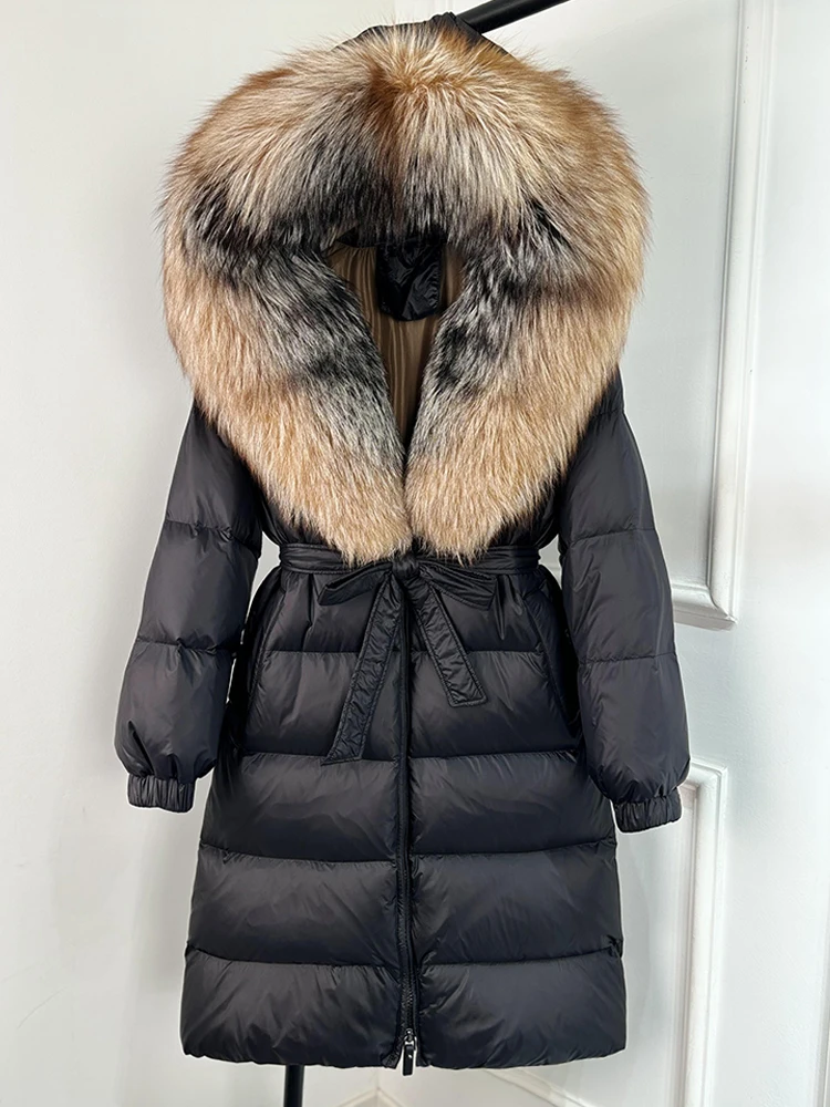 Janveny 2026 Winter Puffer Jacket Women Large Real Fox Fur Hooded Thick Warm White Duck Down Coat Long Female Parkas Waterproof