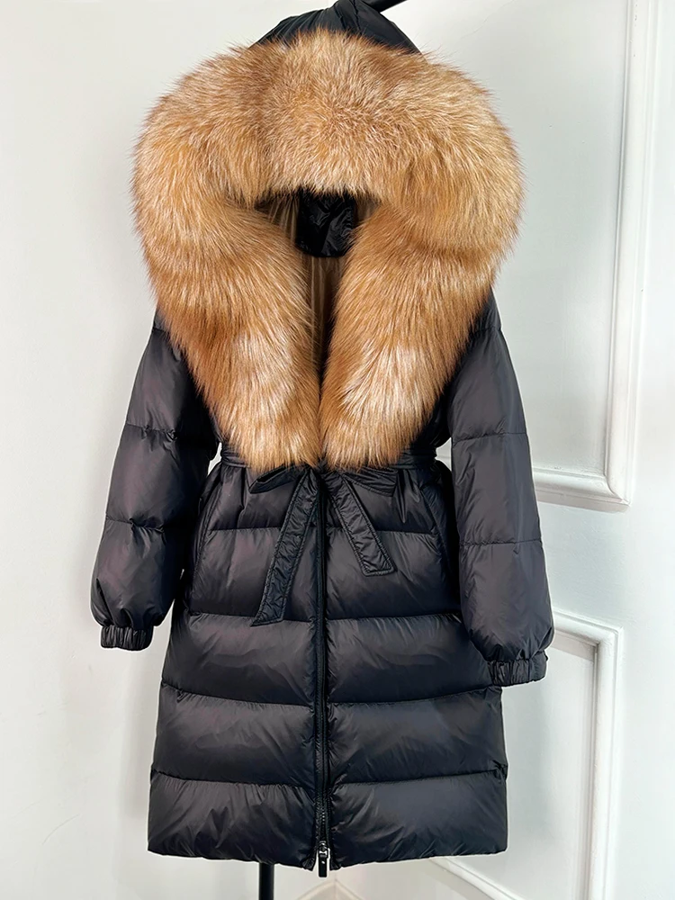 Janveny 2026 Winter Puffer Jacket Women Large Real Fox Fur Hooded Thick Warm White Duck Down Coat Long Female Parkas Waterproof