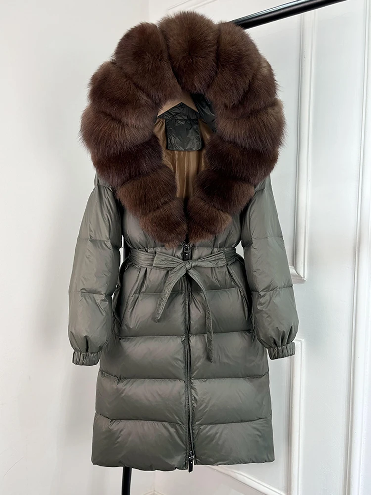 Janveny 2026 Winter Puffer Jacket Women Large Real Fox Fur Hooded Thick Warm White Duck Down Coat Long Female Parkas Waterproof