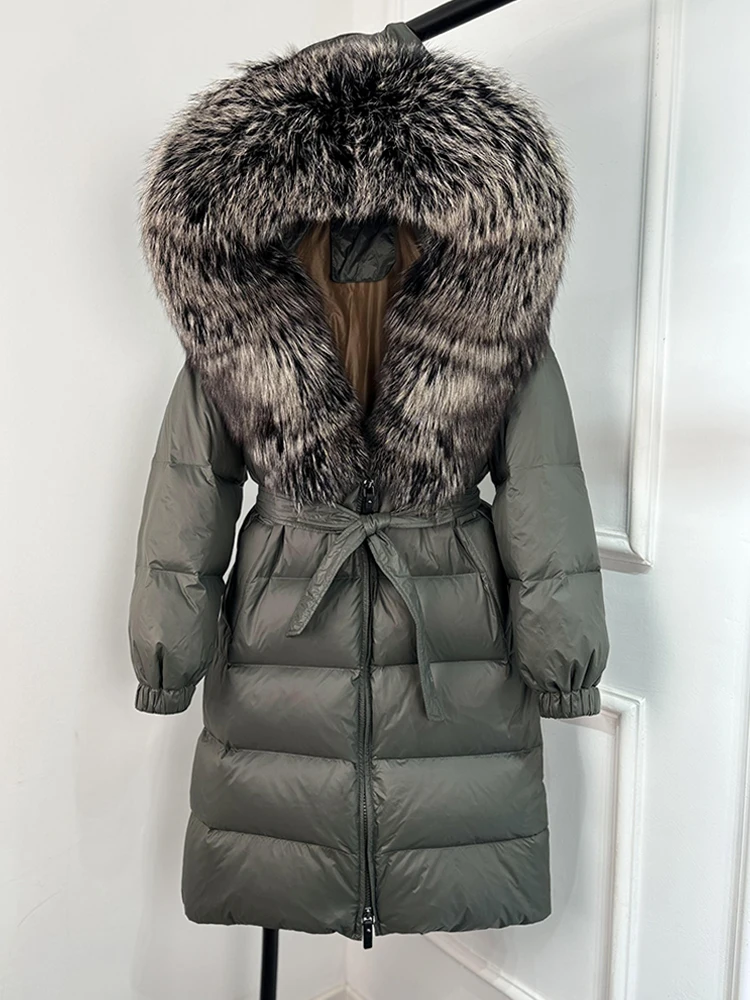 Janveny 2026 Winter Puffer Jacket Women Large Real Fox Fur Hooded Thick Warm White Duck Down Coat Long Female Parkas Waterproof