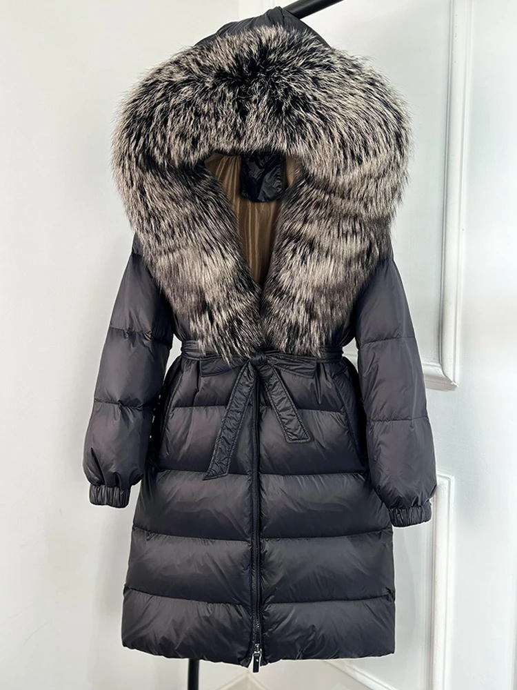 Janveny 2026 Winter Puffer Jacket Women Large Real Fox Fur Hooded Thick Warm White Duck Down Coat Long Female Parkas Waterproof