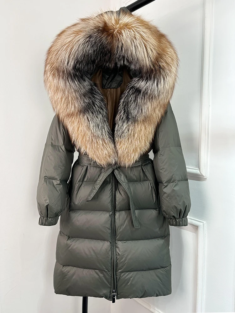 Janveny 2026 Winter Puffer Jacket Women Large Real Fox Fur Hooded Thick Warm White Duck Down Coat Long Female Parkas Waterproof