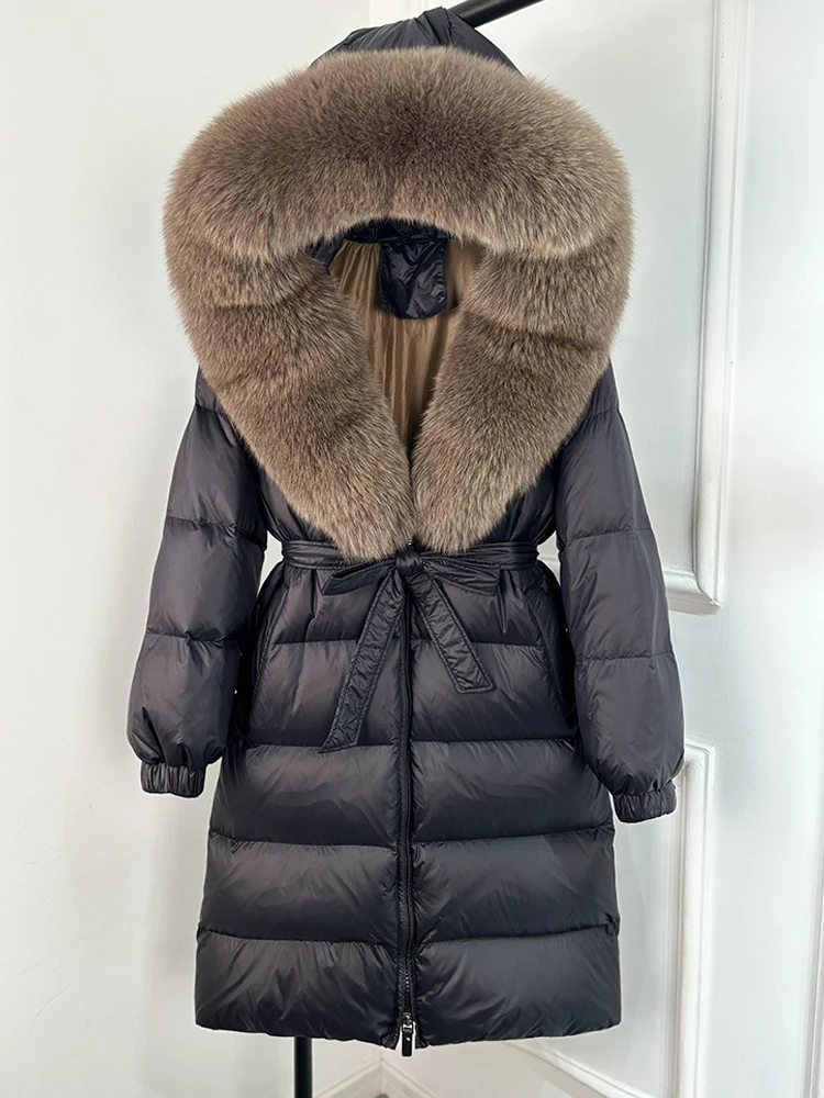 Janveny 2026 Winter Puffer Jacket Women Large Real Fox Fur Hooded Thick Warm White Duck Down Coat Long Female Parkas Waterproof