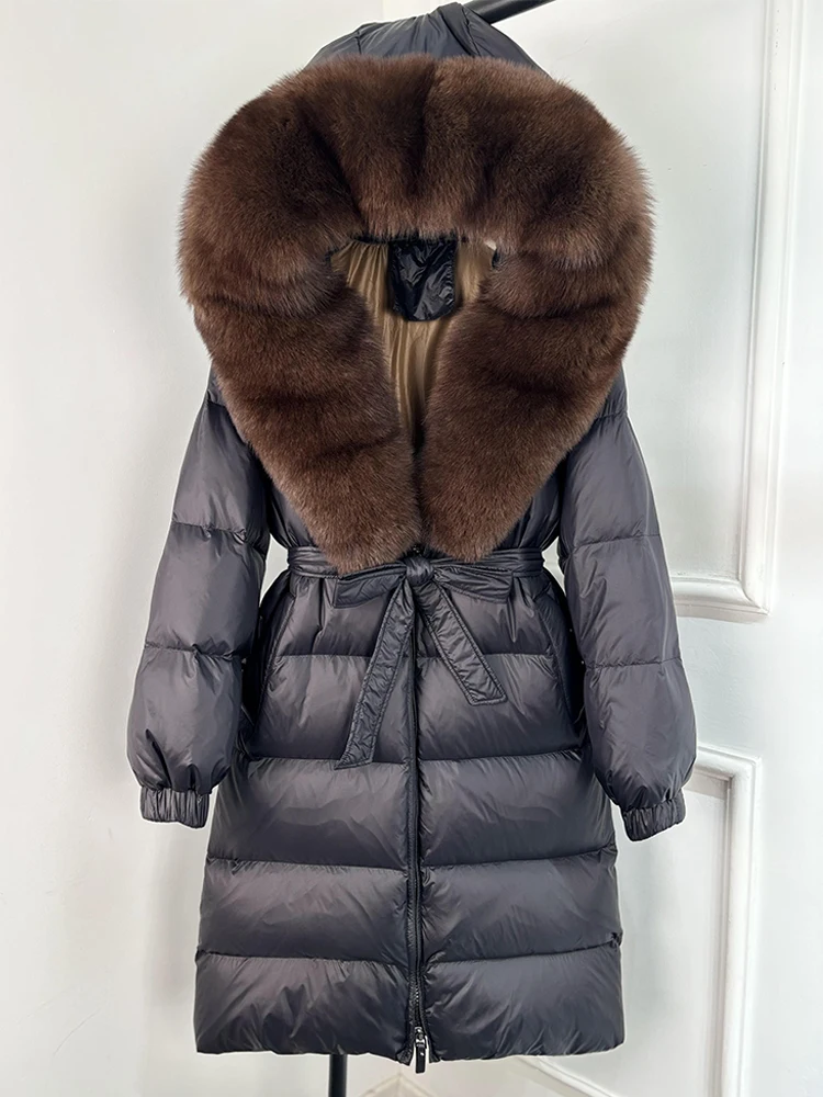 Janveny 2026 Winter Puffer Jacket Women Large Real Fox Fur Hooded Thick Warm White Duck Down Coat Long Female Parkas Waterproof