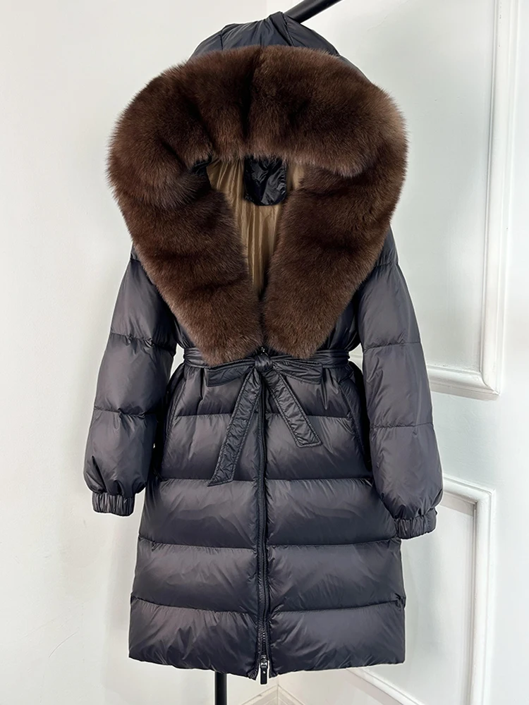 Janveny 2026 Winter Puffer Jacket Women Large Real Fox Fur Hooded Thick Warm White Duck Down Coat Long Female Parkas Waterproof