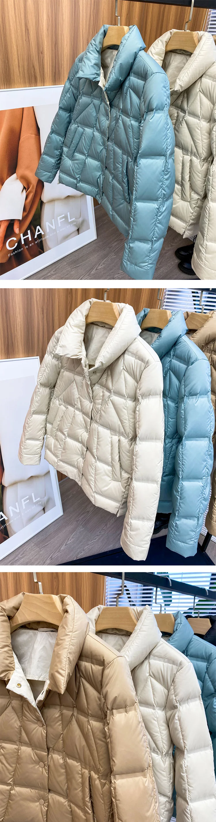 Janveny 2025 New Autumn Winter Lightweight Puffer Jacket Women Long Sleeve Single Breasted Duck Down Coat Female Short Parkas