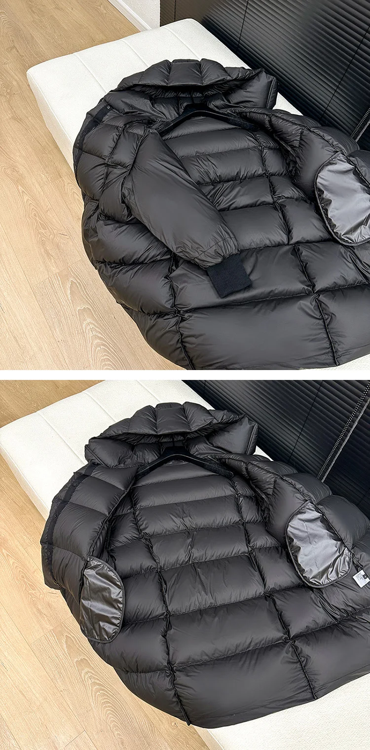 Janveny 2025 New Winter Hoodie White Duck Down Coat Women Thickened Warm Fluffy Solid Color Oversized Long Puffer Bread Jacket