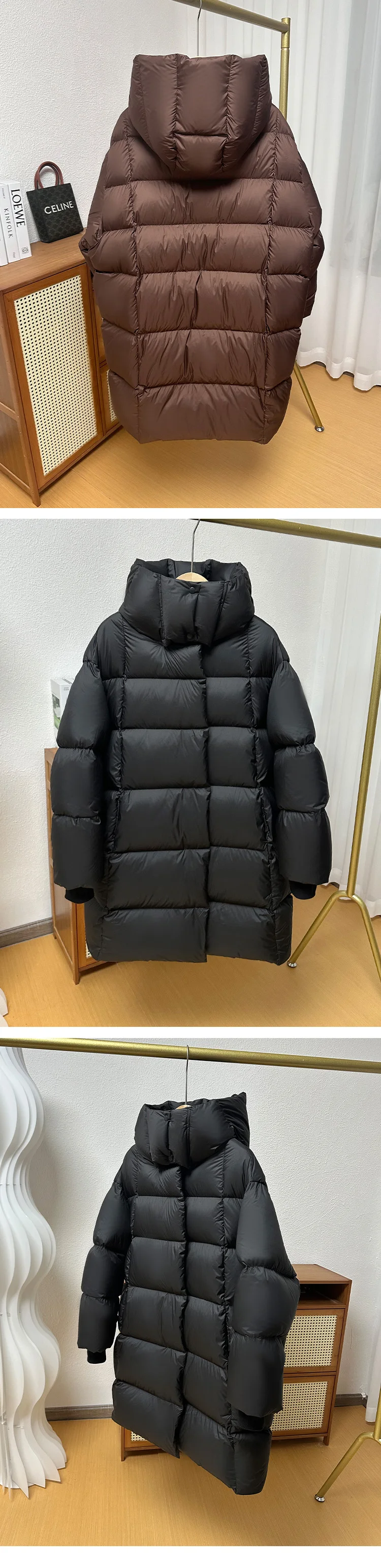 Janveny 2025 New Winter Hoodie White Duck Down Coat Women Thickened Warm Fluffy Solid Color Oversized Long Puffer Bread Jacket