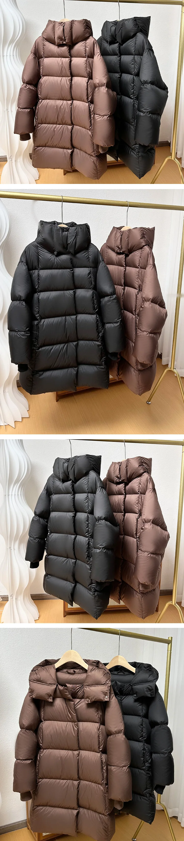 Janveny 2025 New Winter Hoodie White Duck Down Coat Women Thickened Warm Fluffy Solid Color Oversized Long Puffer Bread Jacket