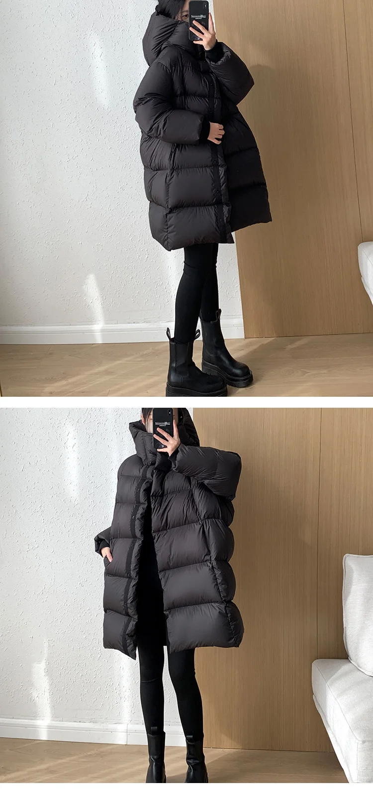Janveny 2025 New Winter Hoodie White Duck Down Coat Women Thickened Warm Fluffy Solid Color Oversized Long Puffer Bread Jacket