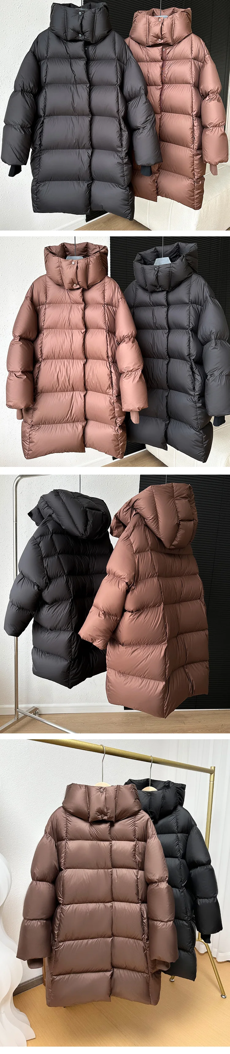 Janveny 2025 New Winter Hoodie White Duck Down Coat Women Thickened Warm Fluffy Solid Color Oversized Long Puffer Bread Jacket